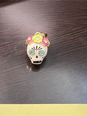 Juicy Couture Skull Ring with Blue Crystal Eyes and Pink & Yellow Flower Crown
